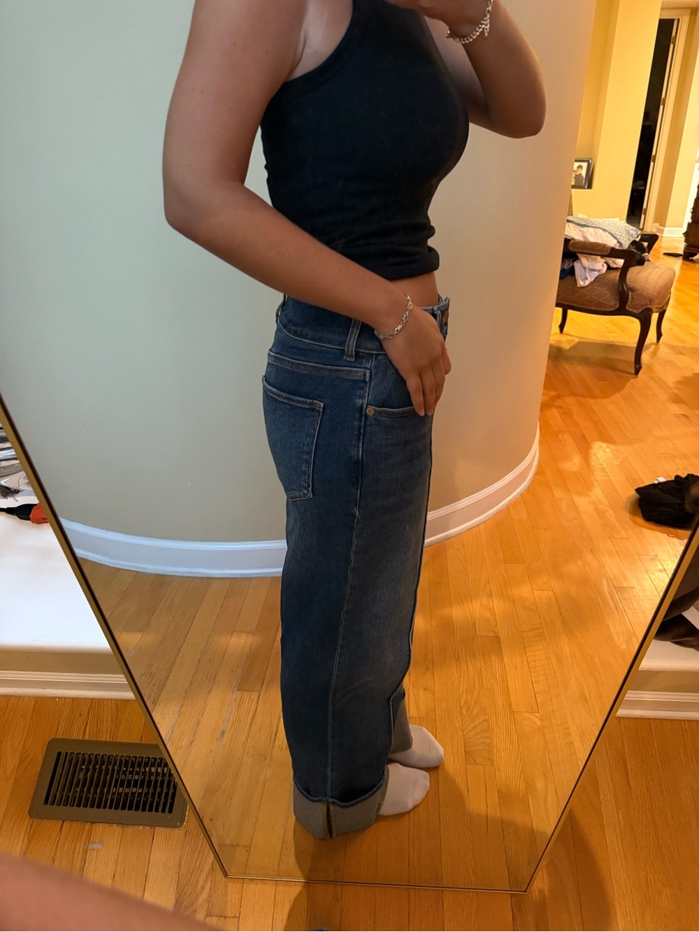 Dark Blue Women Jeans with Cuffed Bottom - Picture 8 of 8